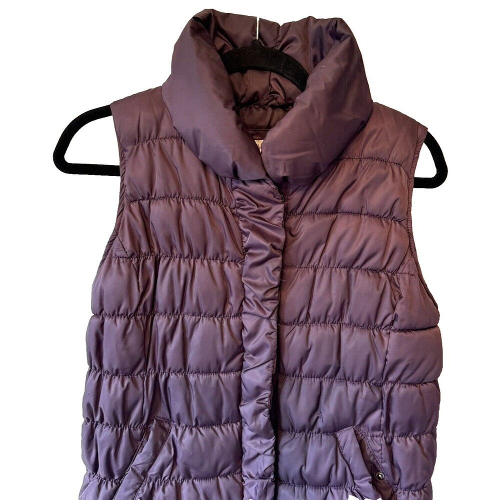 Coldwater Creek Puffer Vest Women Large XS 4-6 Dark Purple Quilted Full Zip - Picture 3 of 10